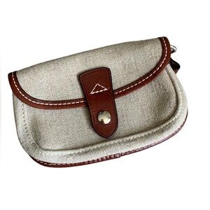 Vtg Dooney & Bourke monogram leather trim pouch wallet brown tan